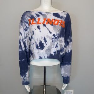 Pink Victoria's Secret Collegiate Illinois Tie-Dye Boat-Neck Crop Sweatshirt M